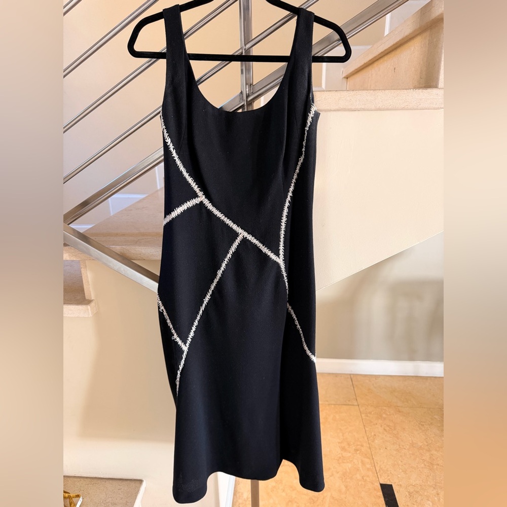 Vintage Alexander McQueen Elegant Black Dress with White Stitching